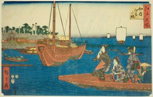 Der Sumiyoshi-Schrein auf der Insel Tsukuda, aus der Serie "Berühmte Orte in Edo" von Utagawa Hiroshige