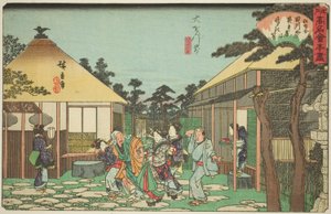 Das Tagawaya-Restaurant vor Daionji, aus der Serie "Berühmte Restaurants von Edo" von Utagawa Hiroshige