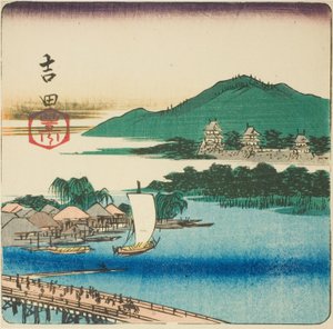 Toyo-Fluss bei Yoshida, Abschnitt eines Blattes aus der Serie "Ausschnitte der dreiundfünfzig Stationen" von Utagawa Hiroshige