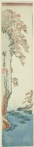 Bäume auf einer Klippe über einem Fluss von Utagawa Hiroshige