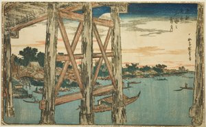 Abendmond an der Ryogoku-Brücke (Ryogoku no yoizuki), aus der Serie "Berühmte Ansichten der östlichen Hauptstadt (Toto Meisho)"