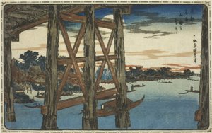 Abendmond an der Ryogoku-Brücke, aus der Serie "Berühmte Ansichten der östlichen Hauptstadt"