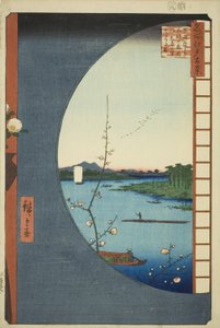 Blick von Massaki auf den Suijin-Schrein, Uchigawa-Inlet und Sekiya, aus der Serie "Hundert berühmte Ansichten von Edo"