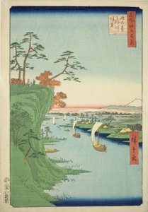 Ansicht von Konodai und dem Tone-Fluss (Konodai Tonegawa fukei), aus der Serie "Hundert berühmte Ansichten von Edo (Meisho Edo hyakkei)" von Utagawa Hiroshige