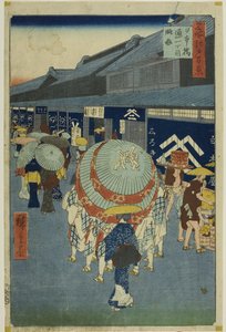 Ansicht von Nihonbashi Tori-itchome (Nihonbashi Tori-itchome ryakuzu), aus der Serie "Hundert berühmte Ansichten von Edo (Meisho Edo hyakkei)" von Utagawa Hiroshige