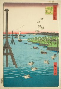 Blick auf die Shiba-Bucht (Shibaura no fukei), aus der Serie "Hundert berühmte Ansichten von Edo (Meisho Edo hyakkei)" von Utagawa Hiroshige