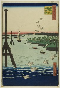 Blick auf die Shiba-Bucht (Shibaura no fukei), aus der Serie "Hundert berühmte Ansichten von Edo (Meisho Edo hyakkei)" von Utagawa Hiroshige