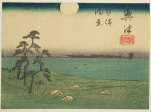 Ansicht von Shiohama und Kiyomigaseki in Okitsu (Okitsu, Kiyomigaseki, Shiohama fukei), Abschnitt des Blattes Nr. 4 aus der Serie 