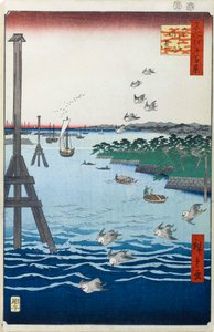 Ansicht der Shiba-Küste Einhundert berühmte Ansichten von Edo, 1856-1858 von Utagawa Hiroshige