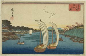 Ansicht des Sumida-Flusses (Sumidagawa no zu), aus der Serie "Berühmte Orte in der östlichen Hauptstadt (Toto meisho)" von Utagawa Hiroshige