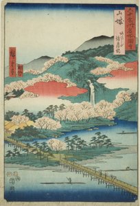 Provinz Yamashiro: Die Togetsu-Brücke in Arashi, aus der Serie "Berühmte Orte in den sechzig Provinzen"