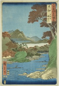 Provinz Yamato: Tatsuta-Berg und Tatsuta-Fluss, aus der Serie "Berühmte Orte in den sechzig Provinzen"