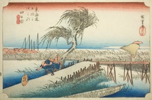 Yokkaichi: Mie-Fluss (Yokkaichi, Miegawa), aus der Serie "Dreiundfünfzig Stationen des Tokaido (Tokaido gojusan tsugi no uchi)," auch bekannt als der Hoeido Tokaido