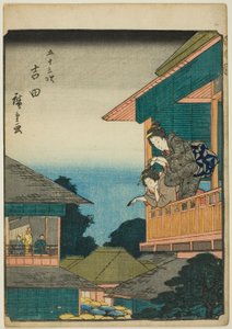 Yoshida, aus der Serie "Dreiundfünfzig Stationen des Tokaido," auch bekannt als die Figuren-Tokaido
