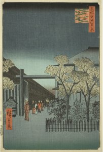 Yoshiwara-Lizenzviertel bei Morgengrauen (Kakuchu shinonome), aus der Serie "Hundert berühmte Ansichten von Edo (Meisho Edo hyakkei)"