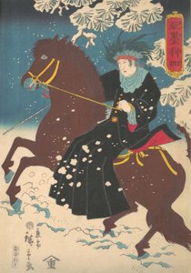 Amerika: Eine Frau zu Pferd im Schnee, 10. Monat, 1860 von Utagawa Hiroshige II