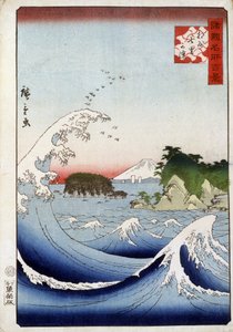 Berg Fuji hinter dem unruhigen Meer - Japanischer Druck von Hiroshige von Utagawa II Hiroshige