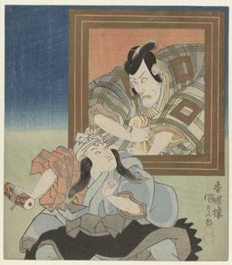 Junger Schauspieler bei einem Porträt von Ichikawa Danjûrô VII von Utagawa Kunisada (I)