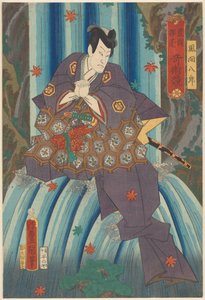 Zauberer Kazama Hachirō in einem Wasserfall von Utagawa Kunisada (I)