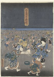Muscheln sammeln am Strand von Akashi von Utagawa Kunisada (I)