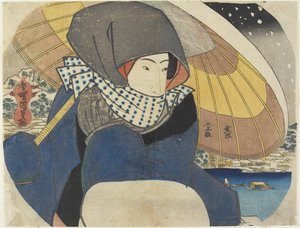 (Frau mit Kapuze und Regenschirm), 1818 von Utagawa Kunisada