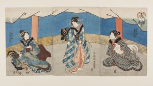 Schönheiten während eines Hahnenkampfs (Bijin Toriaiu) von Utagawa Kunisada