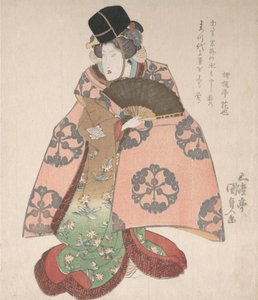 Kabuki-Schauspieler in einer Frauenrolle mit einem Fächer, 19. Jahrhundert von Utagawa Kunisada