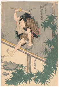 Matsumoto Koshiro, der durch eine Wand springt von Utagawa Kunisada