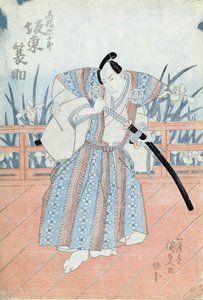 Der Schauspieler Bando Tokuke als Takahastu Yajuro, ein Samurai von Utagawa Kunisada