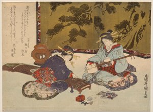 Zwei Kurtisanen spielen Musikinstrumente von Utagawa Kunisada
