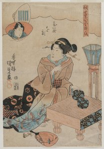 Frau bereitet sich auf das Go-Spiel vor von Utagawa Kunisada