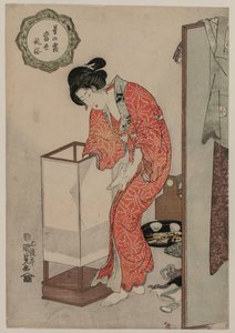 Frau, die ein Licht ausmacht (aus der Serie Moderne Bräuche: Frost unter den Sternen) von Utagawa Kunisada