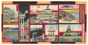 Acht moderne Ansichten berühmter Orte in Tokio von Großjapan (Dai Nippon Tokyo kaika meisho hakkei no zu) von Utagawa Kunisada II
