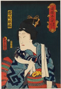 Der Schauspieler Ichimura Kakitsu IV in der weiblichen Rolle von Ikazuchi no Otsuru