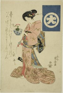 Schönheit, die den Herbst darstellt, aus einer unbetitelten Serie von Schönheiten, die die vier Jahreszeiten darstellen von Utagawa Kuniyasu