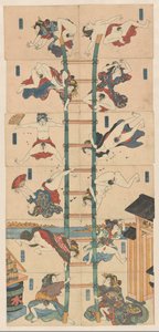 Serie von zwölf Koban Shunga mit Prostituierten in der Rolle von akrobatischen Feuerwehrleuten von Utagawa Kuniyoshi (school of)