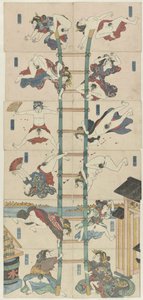 Serie von zwölf Koban Shunga mit Prostituierten in der Rolle von akrobatischen Feuerwehrleuten von Utagawa Kuniyoshi (school of)