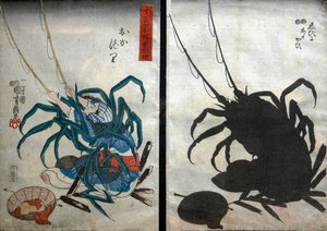 Angler; Hummer und Ark-Muschel Serie Witzige Schattenspiele, ca. 1848 von Utagawa Kuniyoshi