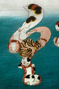 Kugelfisch Serie Katzen, die Schriftzeichen bilden, ca. 1842 von Utagawa Kuniyoshi