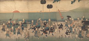 Jungen spielen einen Daimyo-Prozession nach, 19. Jahrhundert von Utagawa Kuniyoshi