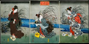 Glühwürmchen fangen im Sommer (Nōryō no hotaru) Serie: Vergnügungen der vier Jahreszeiten (Shiki yūkan), ca. 1845-1846