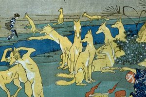 Komische Füchse üben Formveränderung (Dōke kitsume henge no keiko), ca. 1842 von Utagawa Kuniyoshi