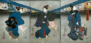 Festlichkeiten der drei Affen in der Nacht (Mitsu no saru yoru no nigiwai) von Utagawa Kuniyoshi