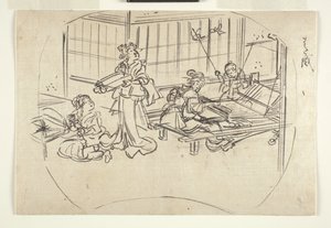 Hataori (Weben am Webstuhl) um 1840 von Utagawa Kuniyoshi