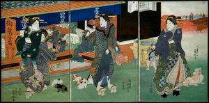 Vor dem Süßwarengeschäft Funabashiya von Utagawa Kuniyoshi