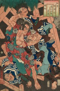 Kagero: Akushichibei Kagekiyo, aus der Serie "Japanische und chinesische Vergleiche für die Kapitel von Genji (Wakan nazorae Genji)" von Utagawa Kuniyoshi