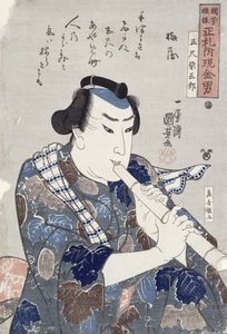 Mann, der eine Flöte spielt von Utagawa Kuniyoshi