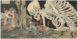 Mitsukuni trotzt dem von Prinzessin Takiyasha beschworenen Skelettgespenst von Utagawa Kuniyoshi