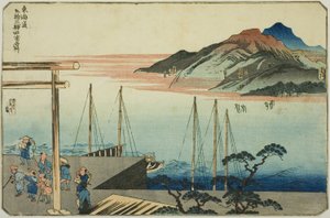 Miya, Kuwana, Yokkaichi und Ishiyakushi, aus der Serie "Berühmte Orte an den 53 Stationen des Tokaido, vier Stationen (Tokaido gojusan eki yonshuku meisho)" von Utagawa Kuniyoshi
