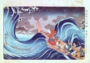 Nichiren beruhigt den Sturm von Utagawa Kuniyoshi